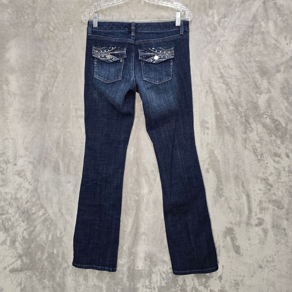 WHBM Blanc Boot Leg Pants Women 4R Blue Embellished Jeans Y2K Bling Western Glam